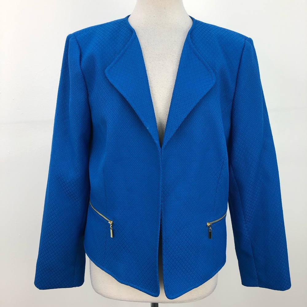 Tahari Arthur S. Levine Blue Open Front Jacket